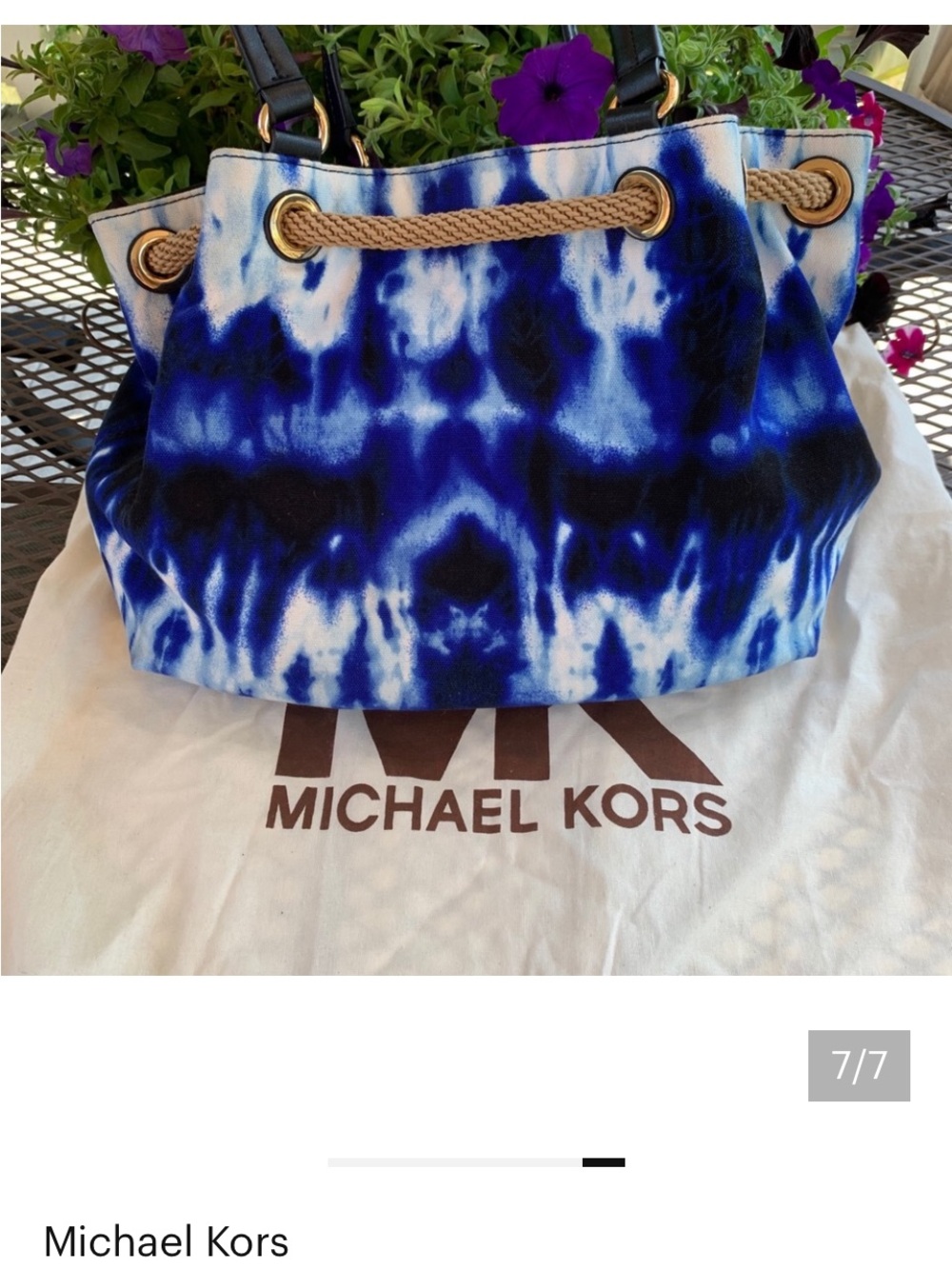Michael Kors Blue and White Tie-Dye with Gold Accents - Picture 7 of 7